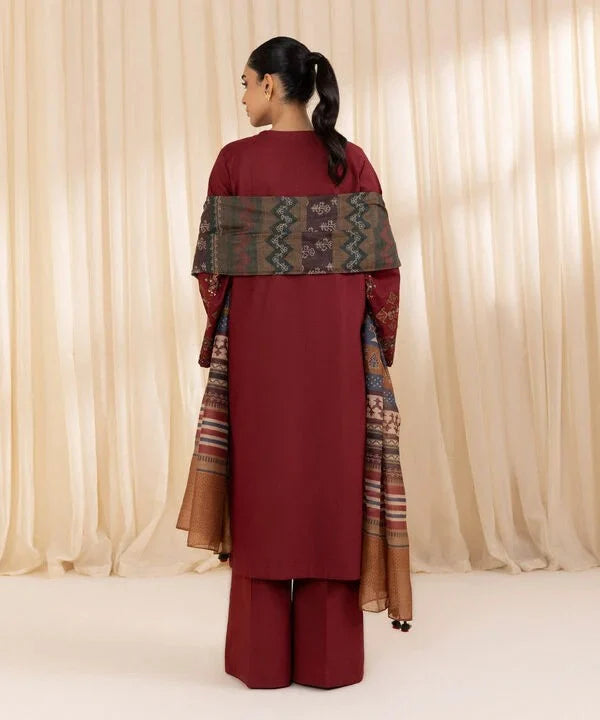 Dhanak-3PC Embroidered Shirt with Digital Printed Shawl - 3268