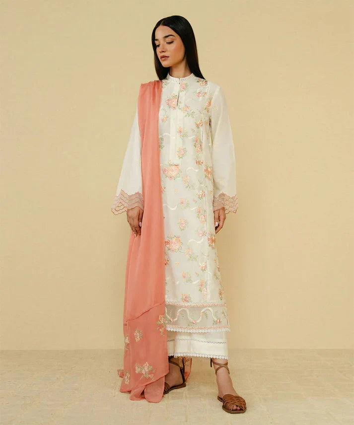 Embroidered 3PC With Dhanak Embroidered Dupatta-203