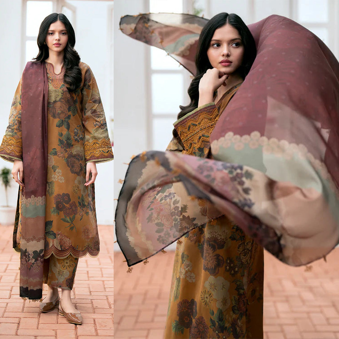 KARANDI 3PC PRINTED SHIRT WITH KARANDI PRINTED DUAPTTA AND TROUSER-813