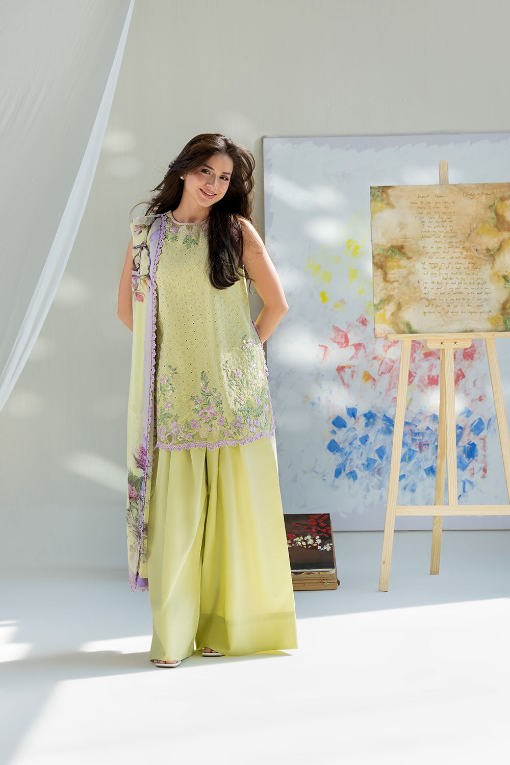 Dhanak-3PC Embroidered Shirt with Digital Printed Shawl - 6253