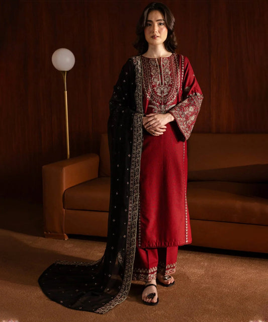 Dhanak -3PC Embroidered Shirt With Organza Sequence Embroidered Dupatta-3351