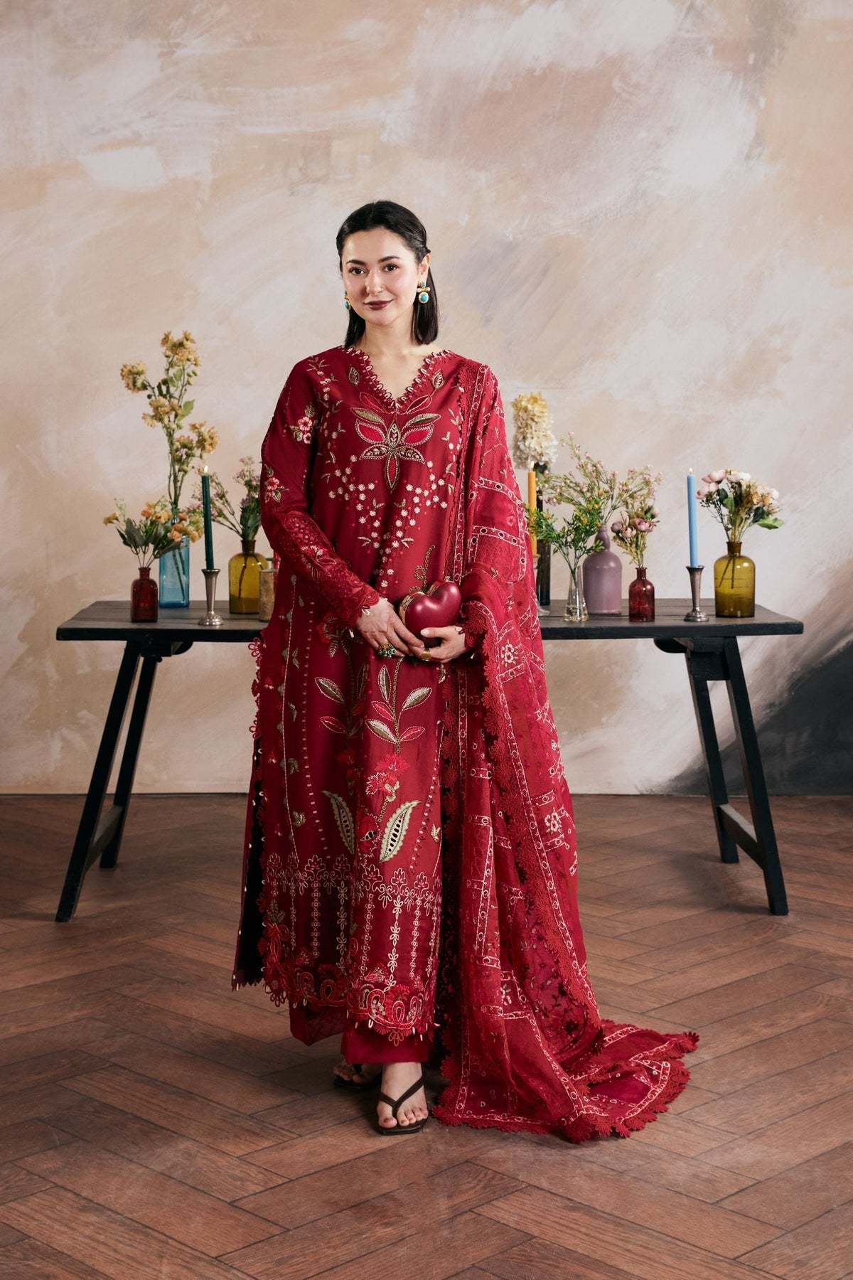 Dhanak-3PC Embroidered Shirt with Digital Printed Shawl - 6408