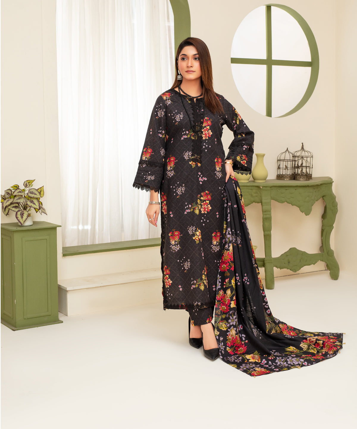 3PC WITH KHADDAR PRINTED SHIRT & TROUSER-903
