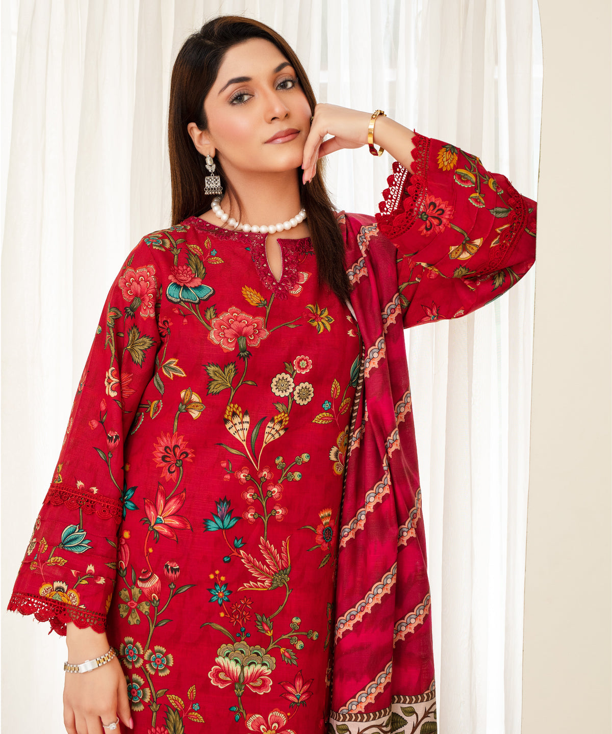 3PC WITH KHADDAR PRINTED SHIRT & TROUSER-907