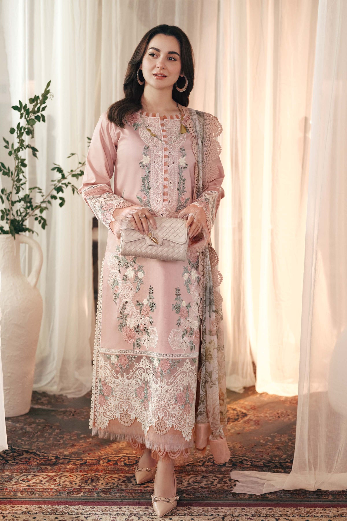 Dhanak-3PC Embroidered Shirt with Digital Printed Shawl - 3402