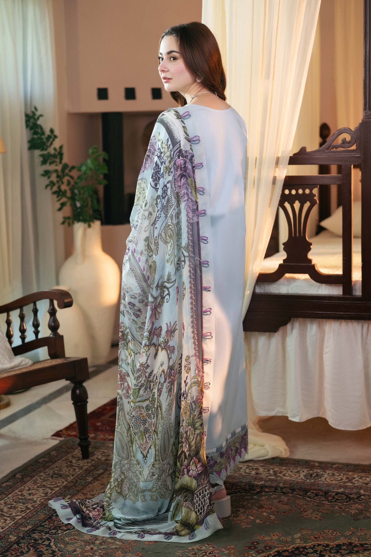 Dhanak-3PC Embroidered Shirt with Digital Printed Shawl - 3313