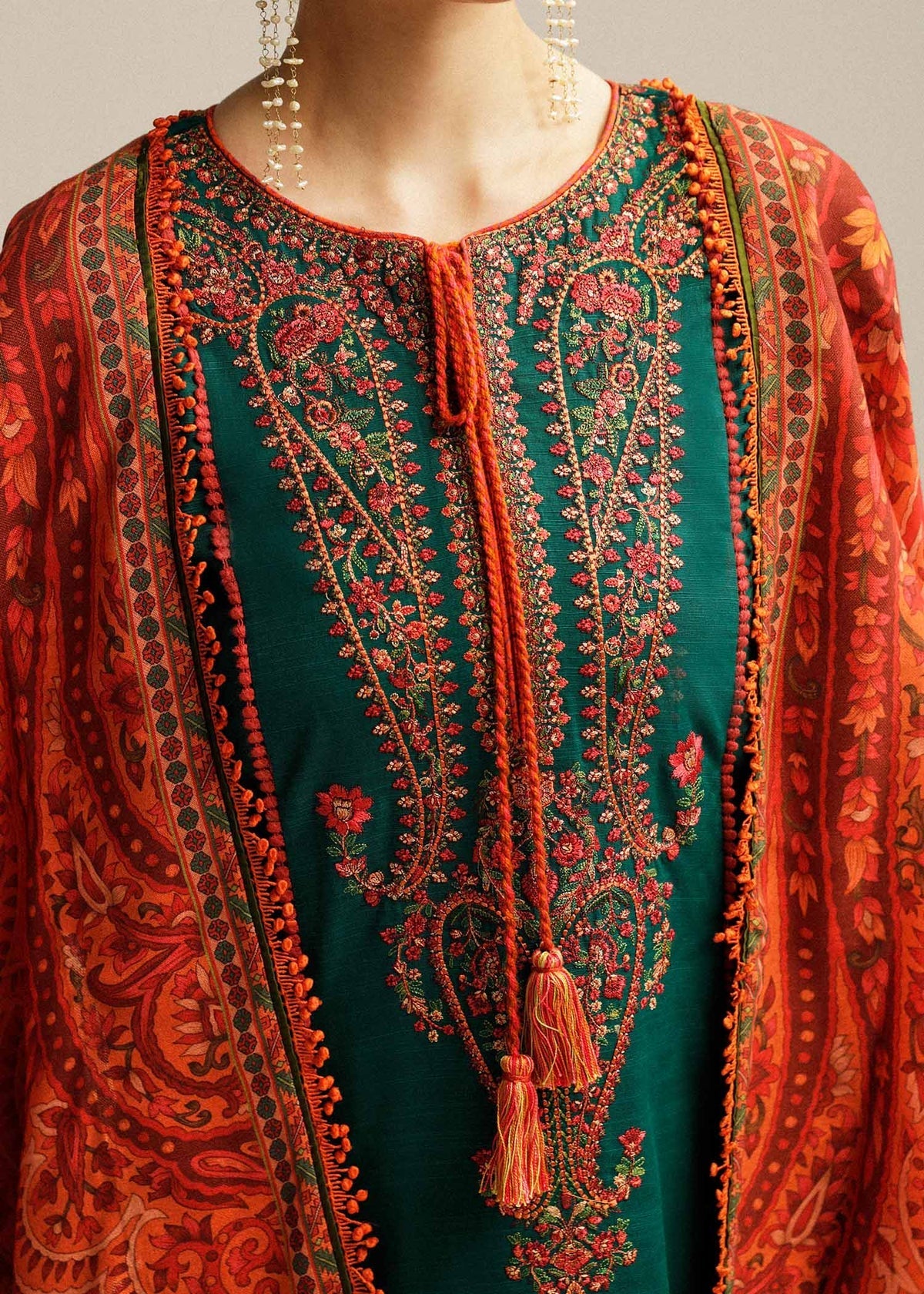 Dhanak-3PC Embroidered Shirt with Digital Printed Shawl - 6113
