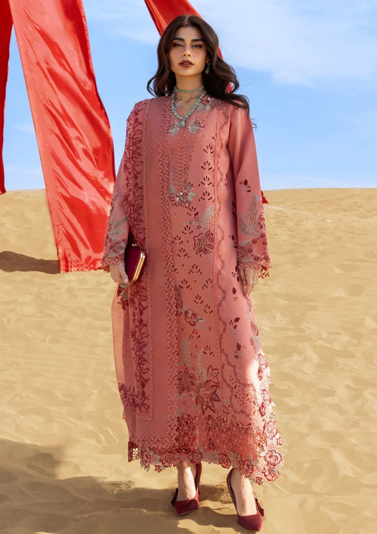 Dhanak-3PC Embroidered Shirt with Digital Printed Shawl - 6364