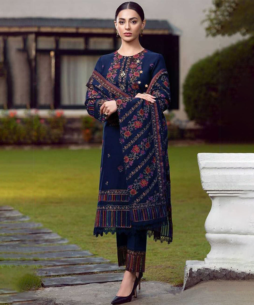 Dhanak 3PC Embroidered With Embroidered Shawl-9292