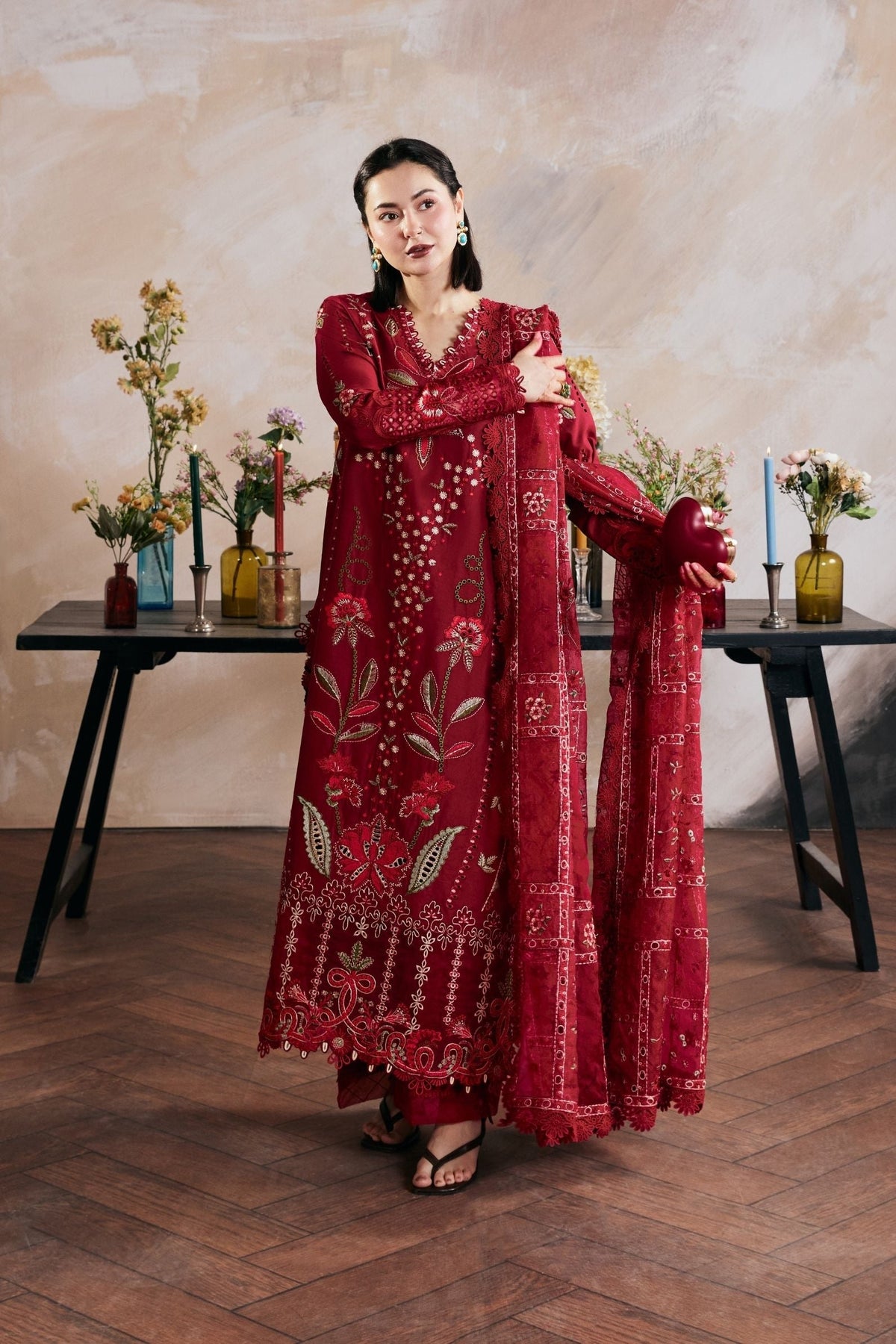 Dhanak-3PC Embroidered Shirt with Digital Printed Shawl - 6408