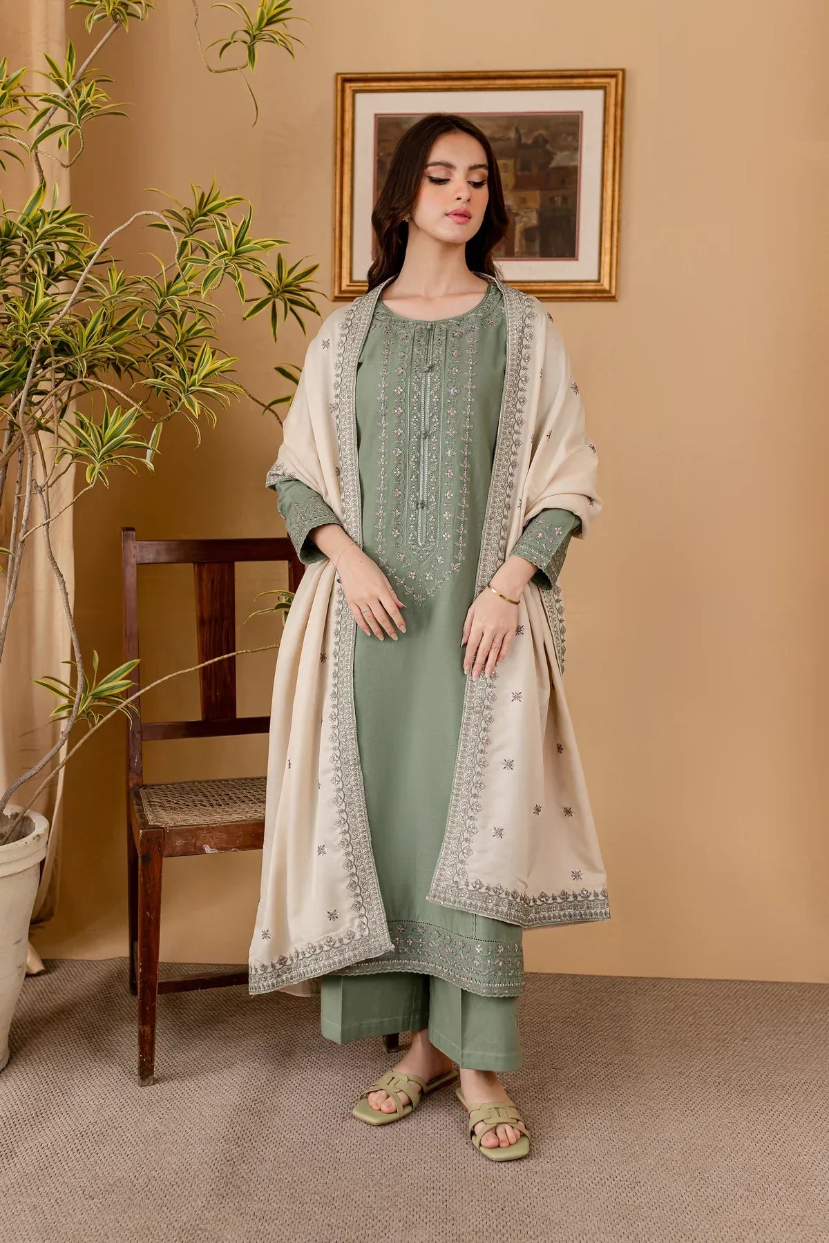 Dhanak 3PC Embroidered With Dhanak Embroidered Dupatta-1318