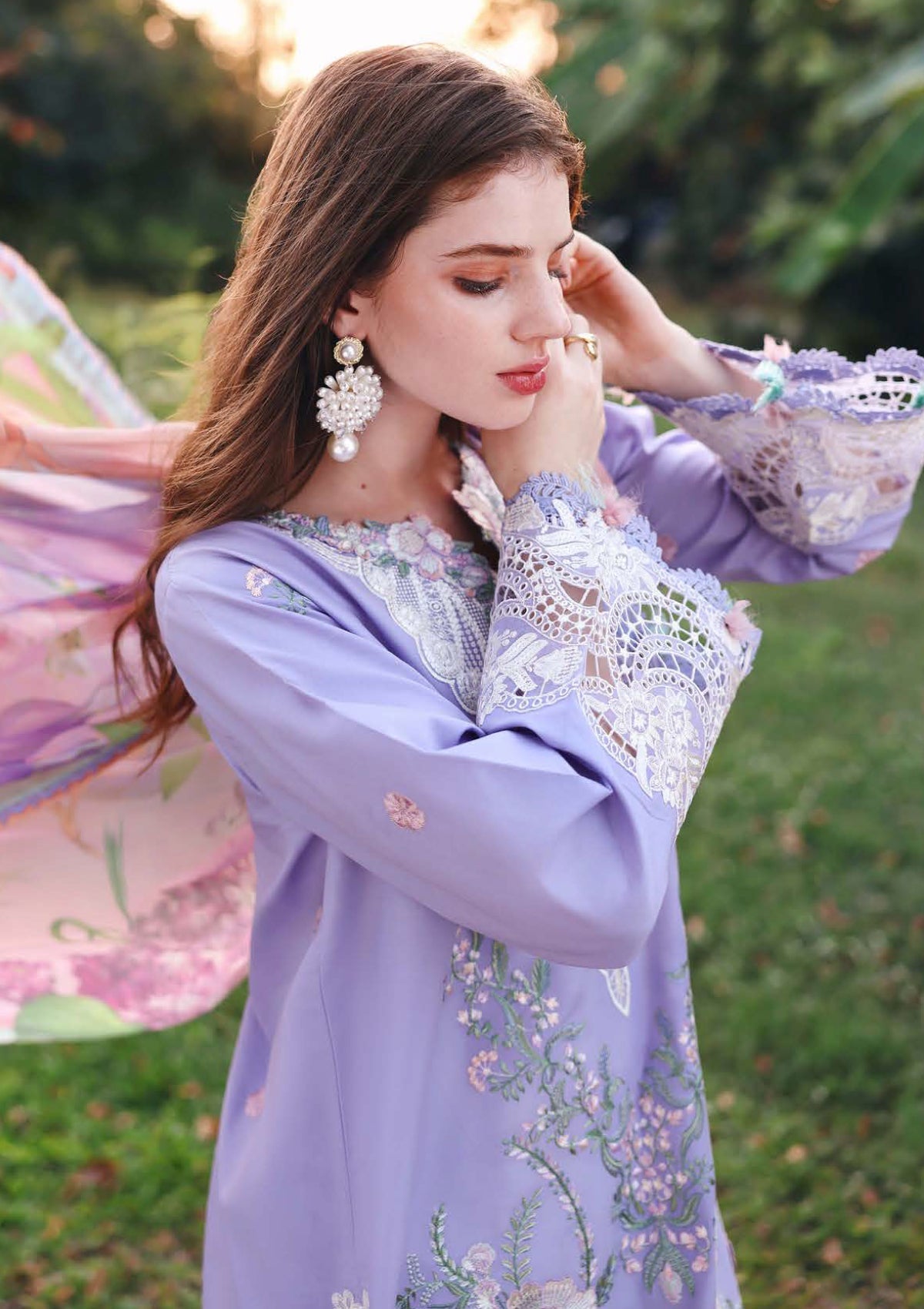 Dhanak-3PC Embroidered Shirt with Digital Printed Shawl - 6406