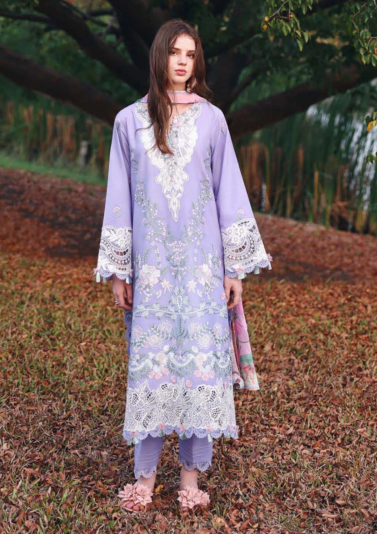 Dhanak-3PC Embroidered Shirt with Digital Printed Shawl - 6406