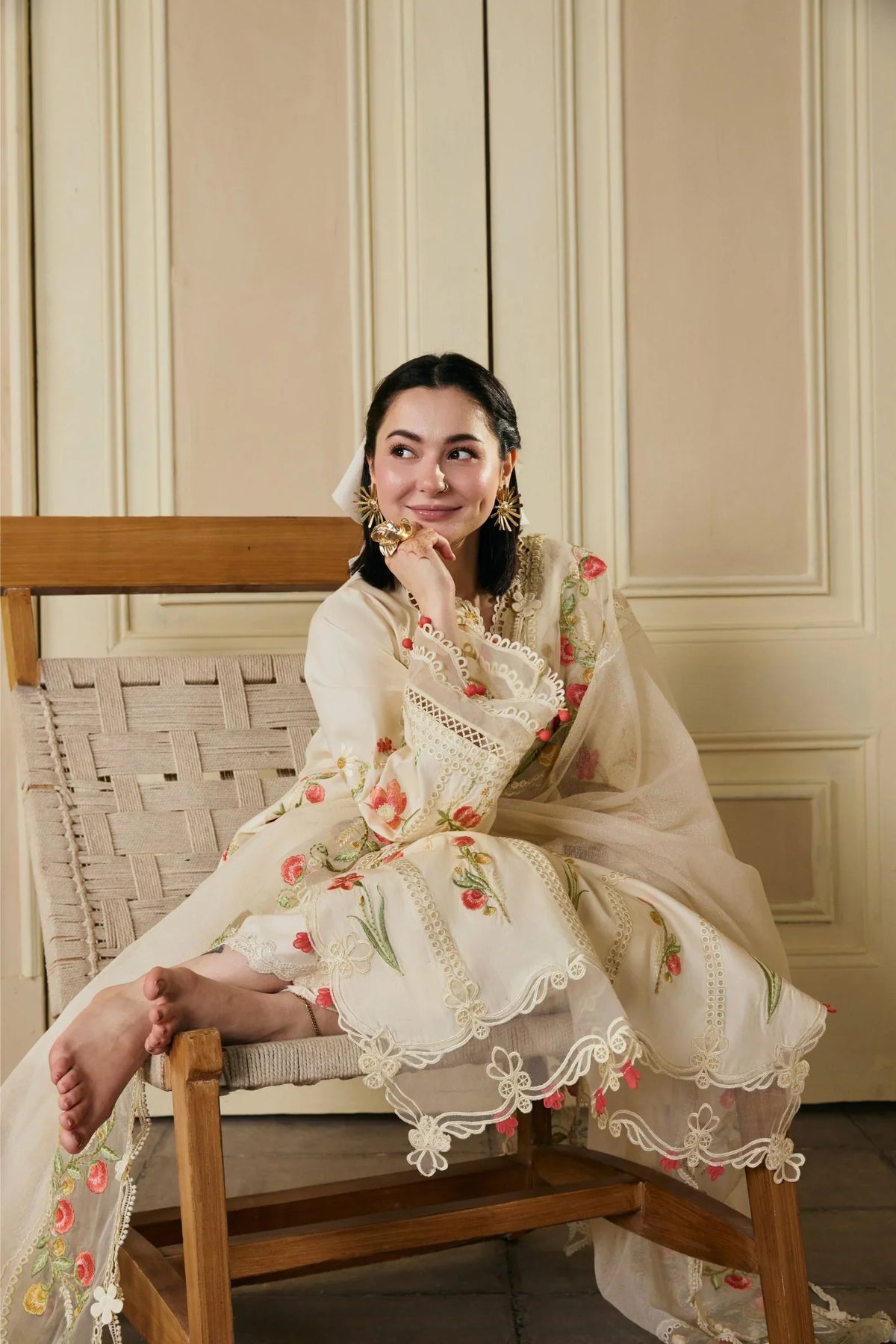 Dhanak-3PC Chikankari Embroidered Shirt with Khadi Net Embroidered Dupatta - 6389