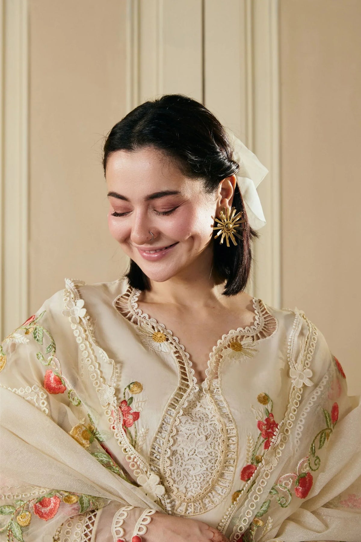 Dhanak-3PC Chikankari Embroidered Shirt with Khadi Net Embroidered Dupatta - 6389