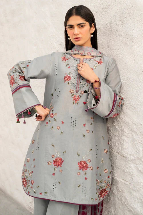 Lawn-3PC Chikankari Embroidered With Digital Printed Jacquard Dupatta-5192