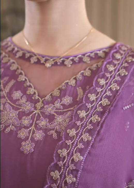 Dhanak-3PC Sequence Embroidered Shirt with Chiffon Embroidered Dupatta - 6441