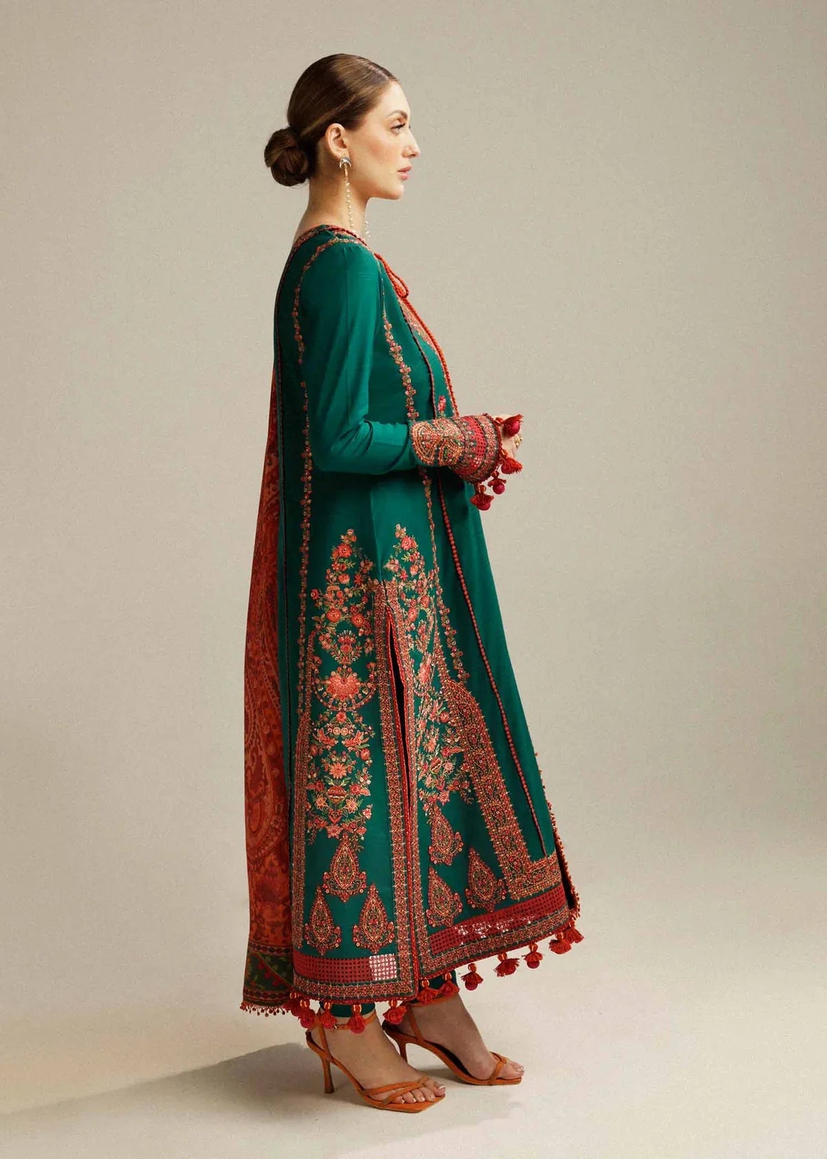Dhanak-3PC Embroidered Shirt with Digital Printed Shawl - 6113