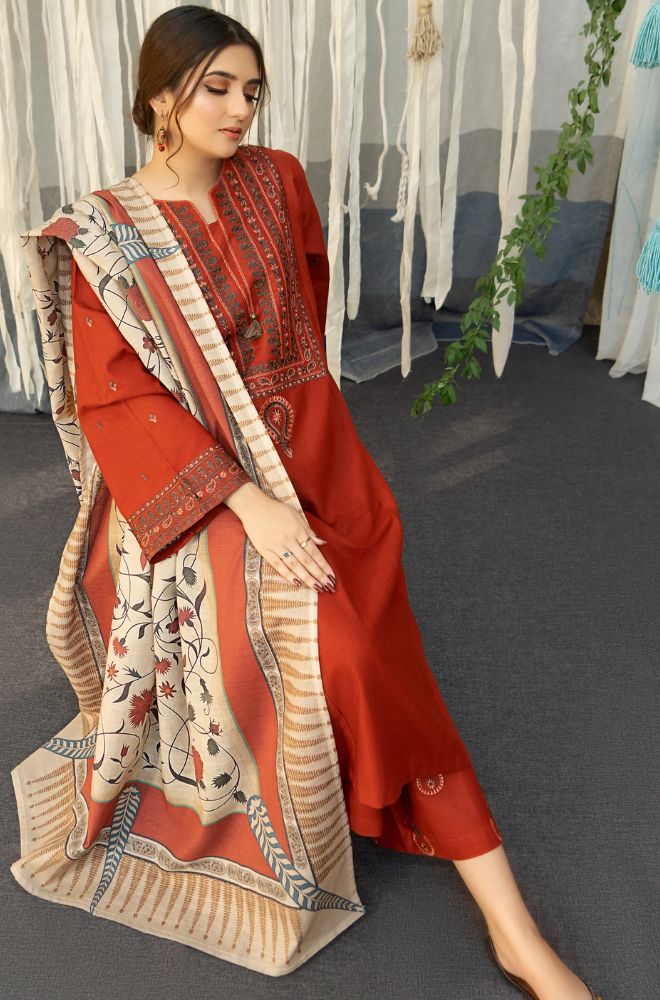 Dhanak-3PC Embroidered Shirt with Digital Printed Shawl - 651