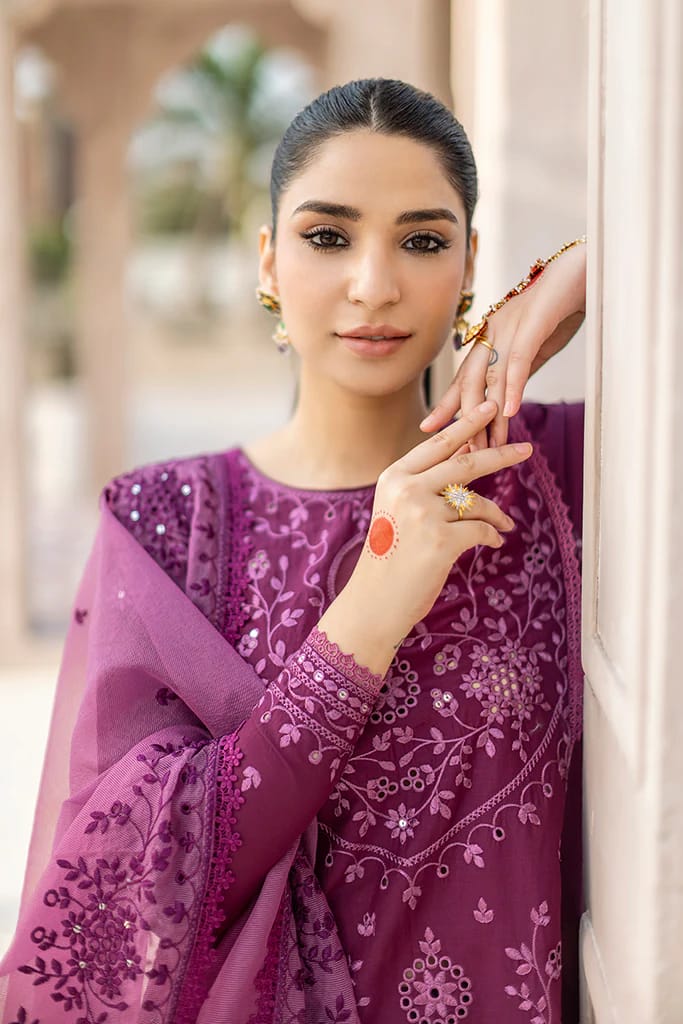 Dhanak-3PC Embroidered Shirt with Organza Embroidered Dupatta- 3242
