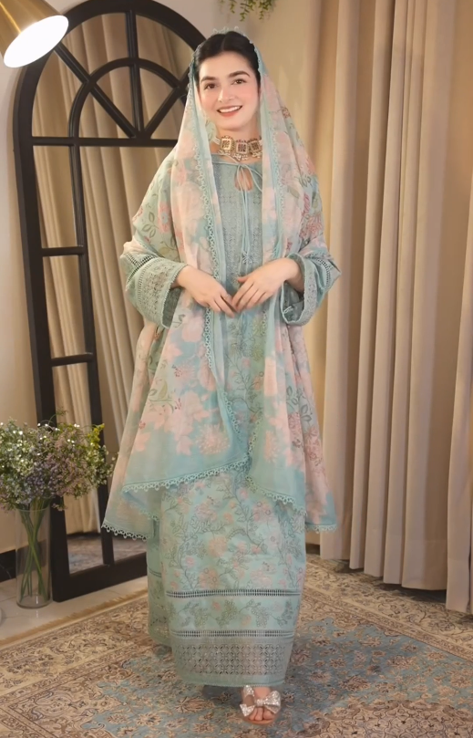 Dhanak-3PC Embroidered Shirt with Digital Printed Shawl - 6415