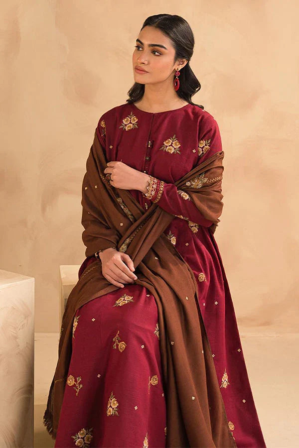Dhanak 3PC Embroidered With Dhanak Embroidered Shawl-269