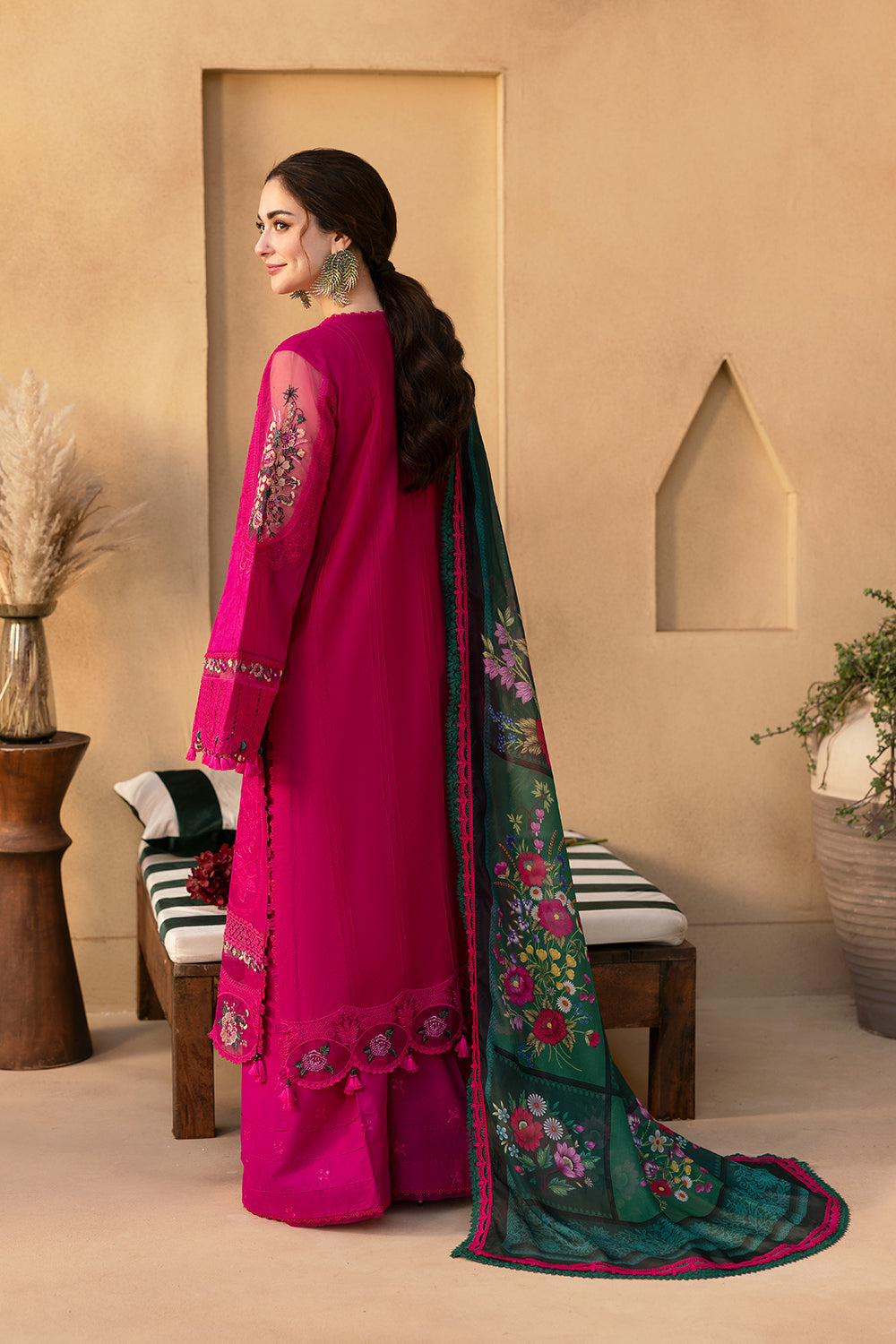 Dhanak-3PC Embroidered Shirt with Digital Printed Shawl - 3408