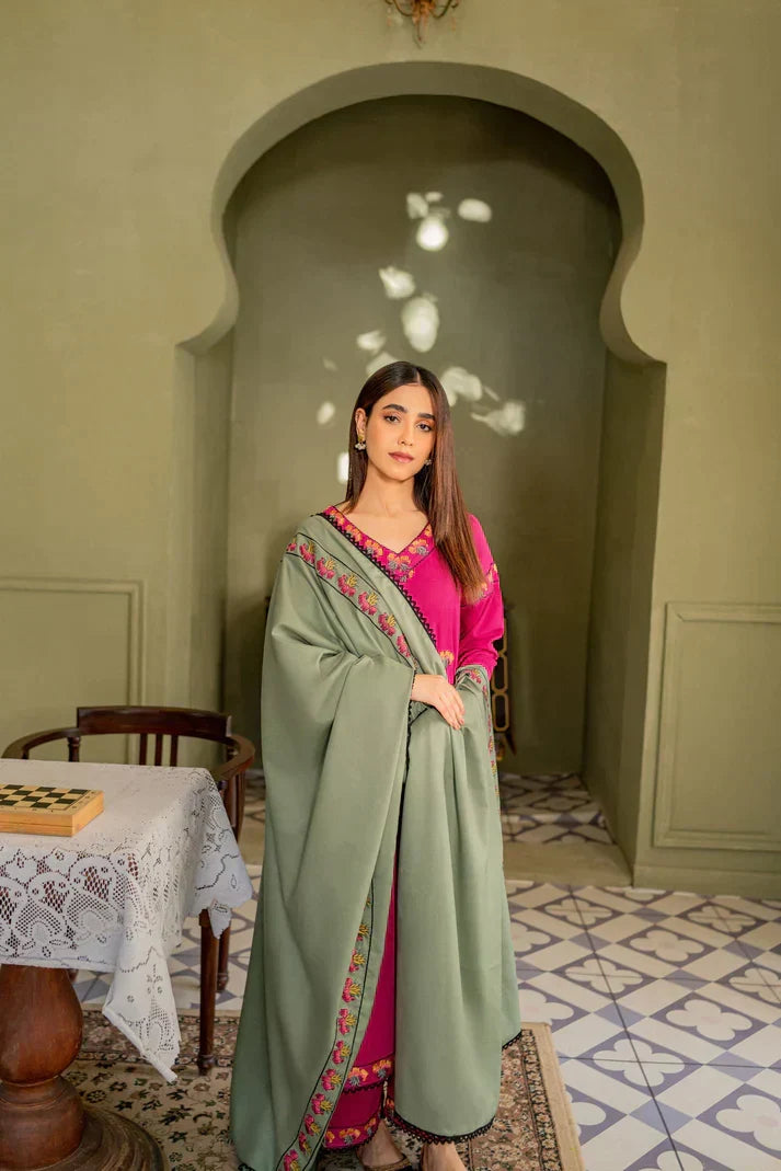 Dhanak 3PC Embroidered Shirt with Dhanak embroidered dupatta-619