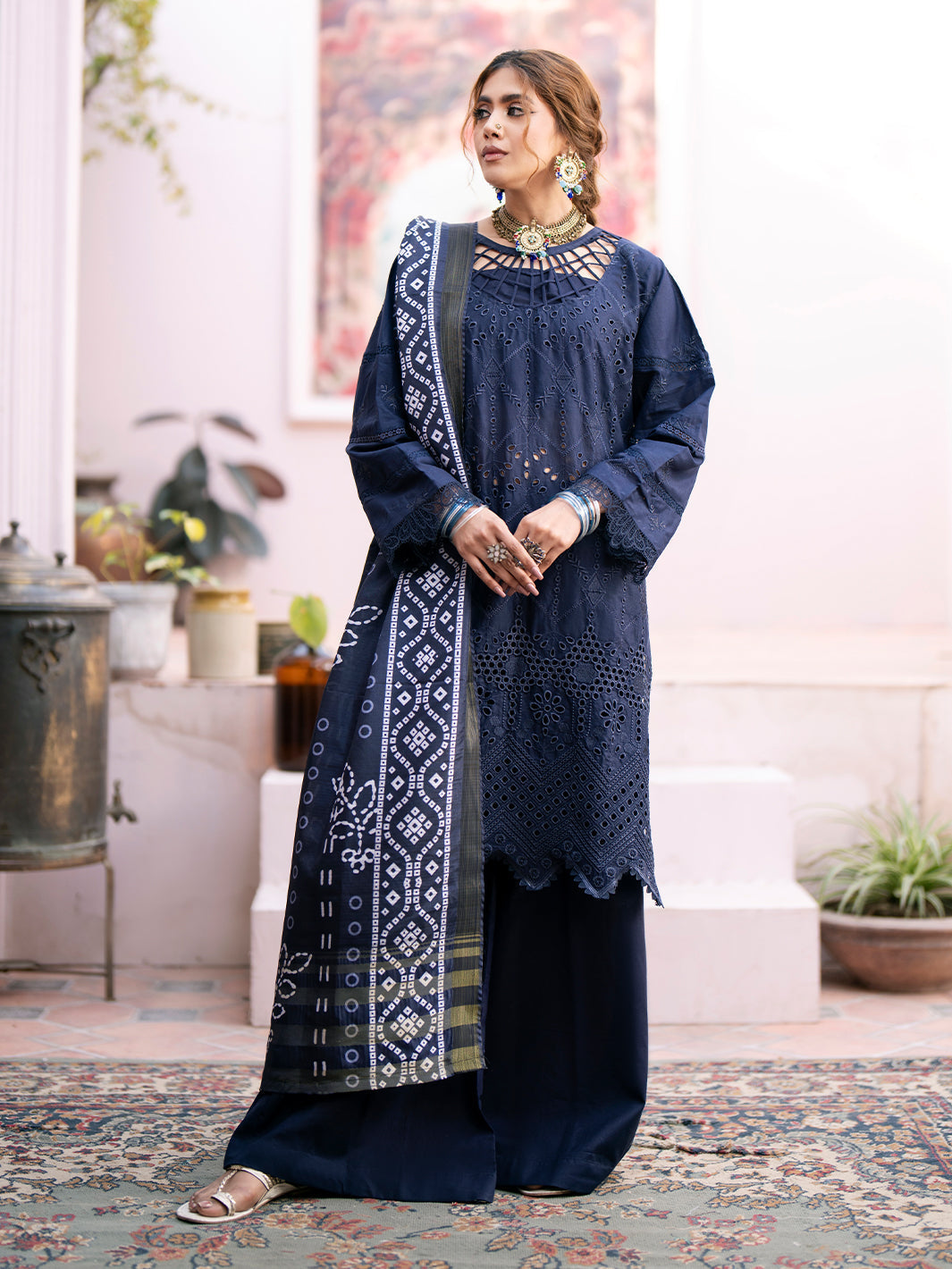 Chikankari 3PC Dhanak Embroidered With Digital Printed Shawl-118