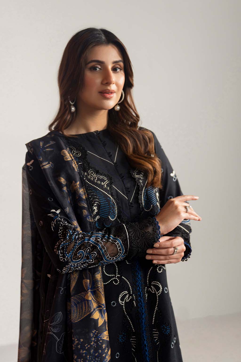 Dhanak-3PC Embroidered Shirt with Digital Printed Shawl- 3365
