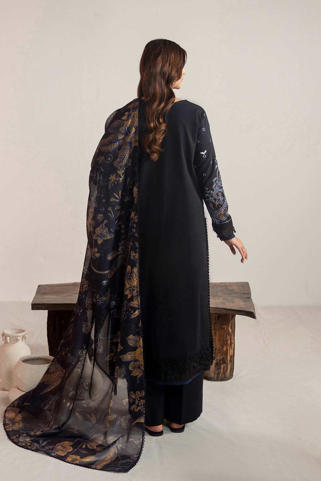 Dhanak-3PC Embroidered Shirt with Digital Printed Shawl- 3365