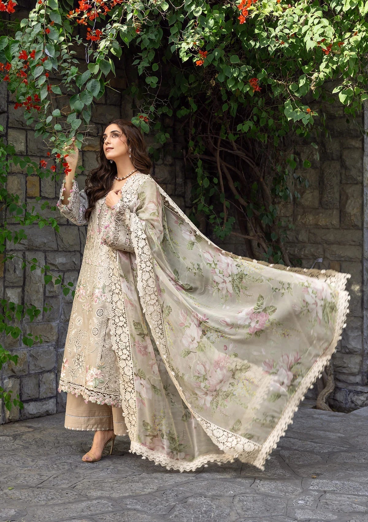 Dhanak-3PC Embroidered Shirt with Digital Printed Shawl - 6385