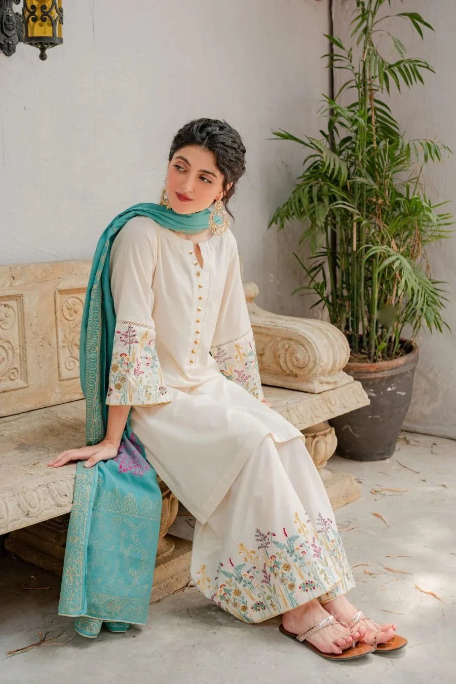 Dhanak-3PC Embroidered Suit with Digital Printed Shawl - 624
