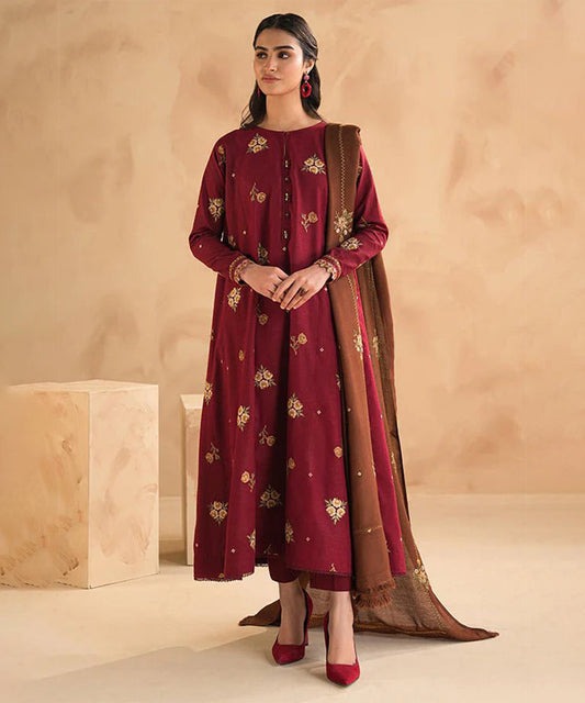 Dhanak 3PC Embroidered With Dhanak Embroidered Shawl-269