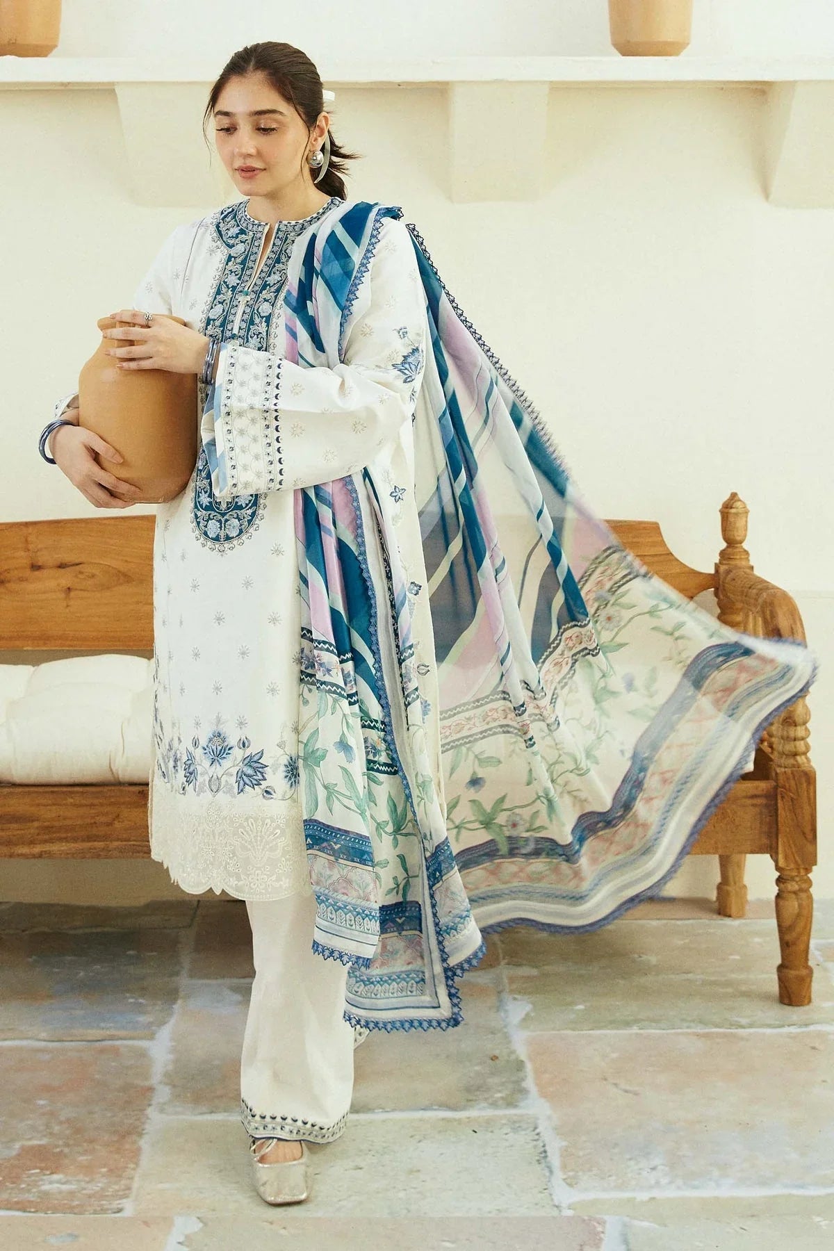 Dhanak 3PC Embroidered Shirt With Printed Dupatta-675
