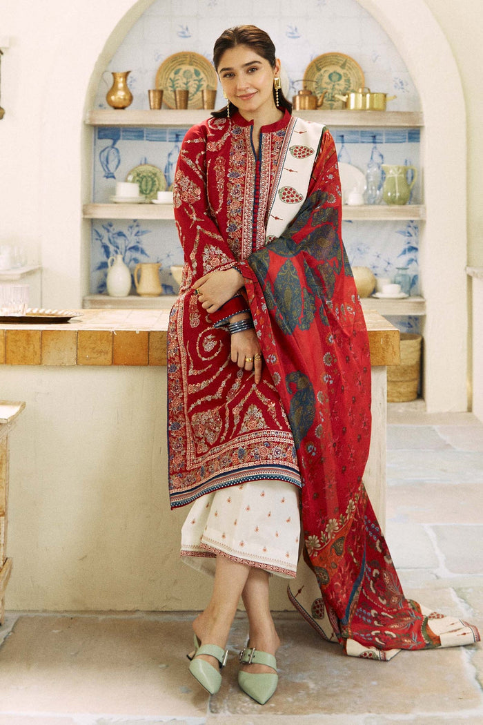 Dhanak-3PC Embroidered Shirt with Digital Printed Shawl - 659