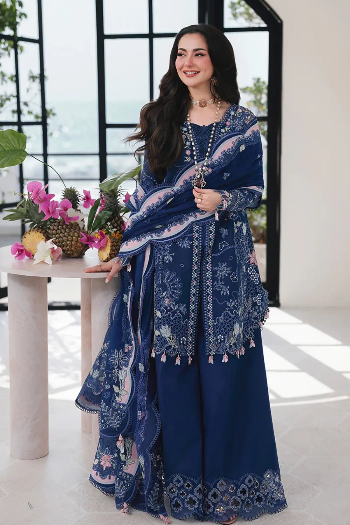 Lawn-3PC Embroidered Shirt with Organza Embroidered Dupatta - 5222