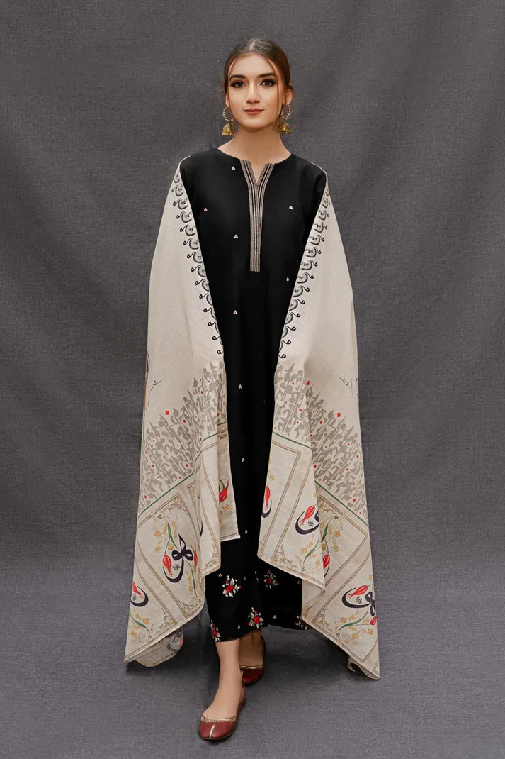 Dhanak-3PC Embroidered Shirt with Digital Printed Shawl - 167
