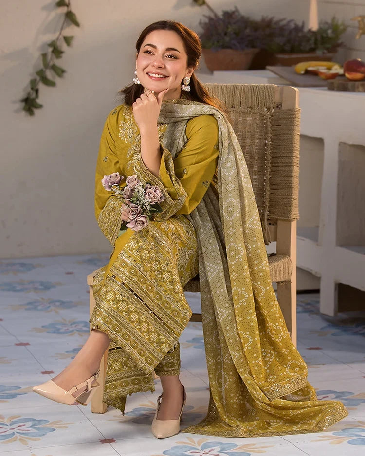 Dhanak-3PC Sequence Embroidered Shirt with Digital Printed Shawl - 3289