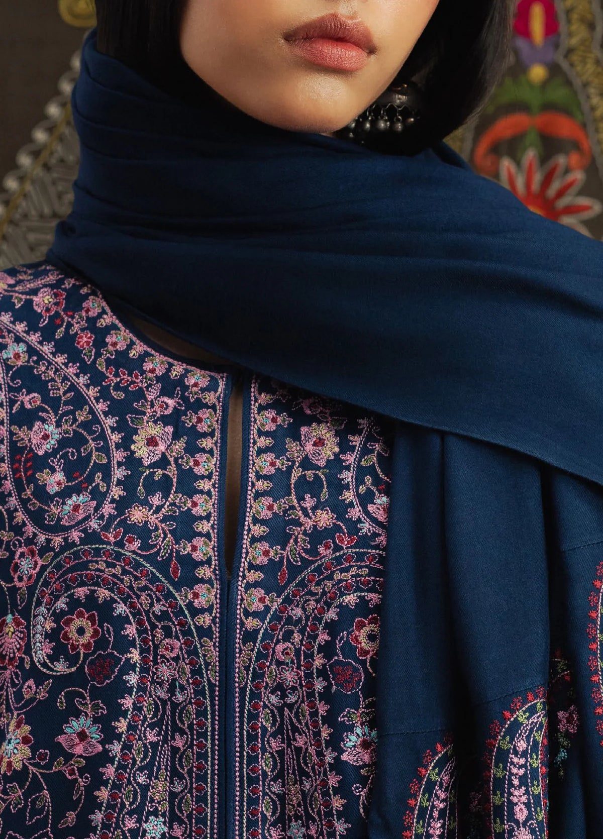 Dhanak-3PC Embroidered Shirt with Dhanak Embroidered Shawl - 6396