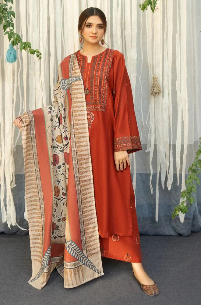 Dhanak-3PC Embroidered Shirt with Digital Printed Shawl - 651
