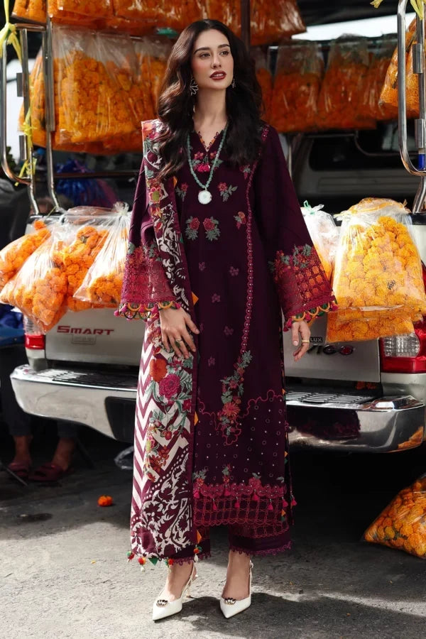Dhanak-3PC Embroidered Shirt with Digital Printed Shawl - 3555