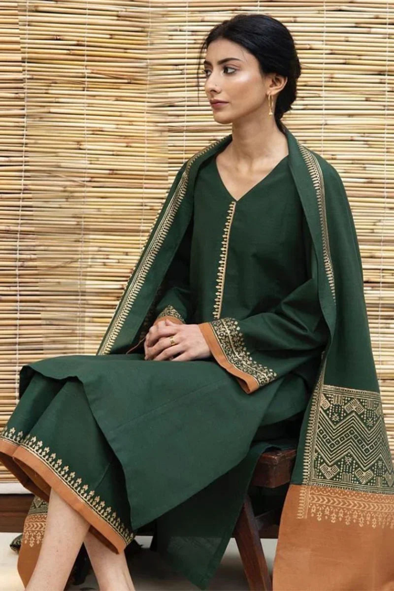 Dhanak-3PC Embroidered Shirt with Digital Printed Shawl - 471