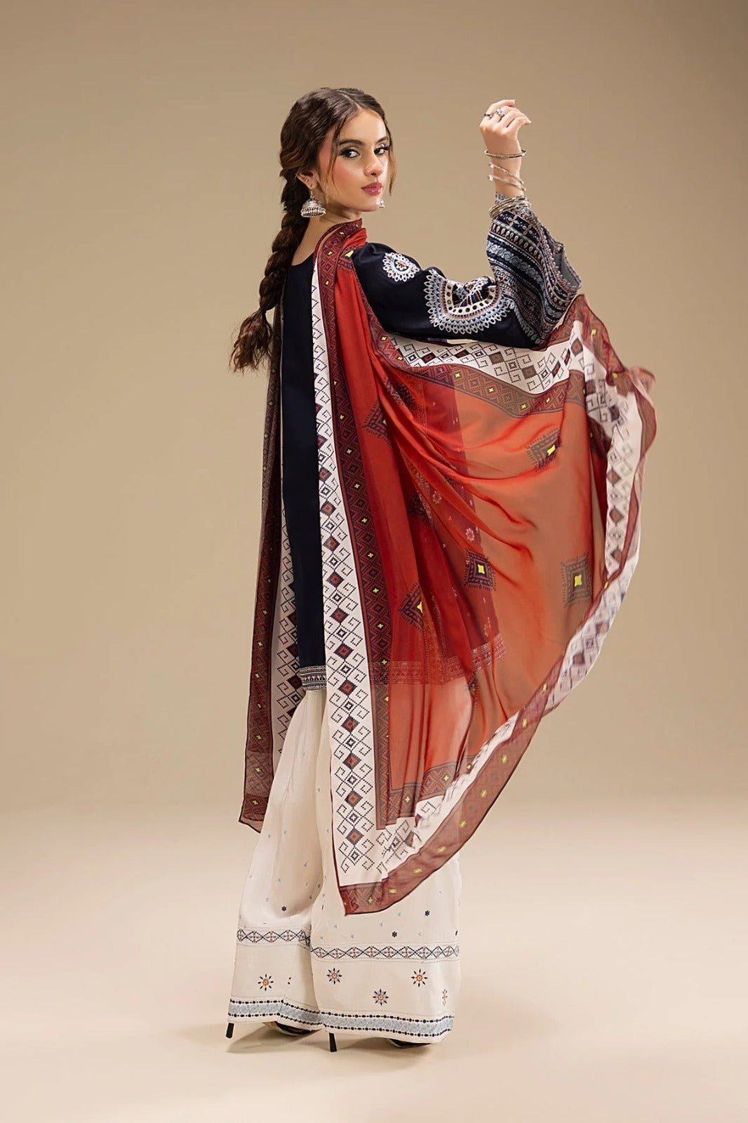 Lawn 3PC Embroidered Shirt with Digital Printed Jacquard Dupatta-5214