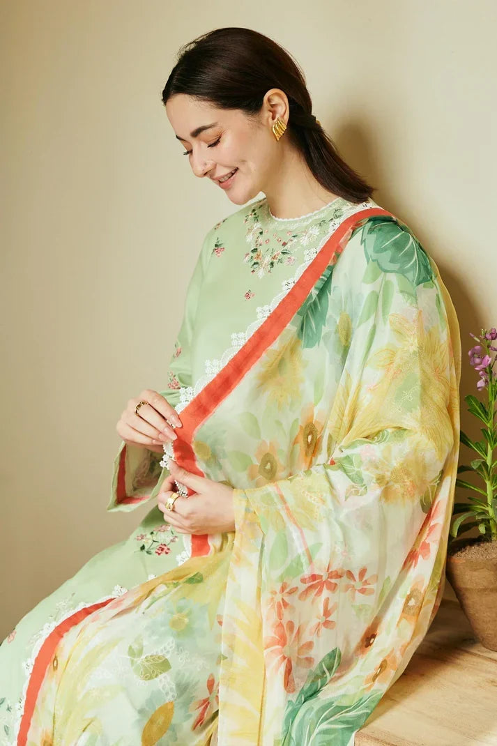 Dhanak-3PC Embroidered Shirt with Digital Printed Shawl - 3238