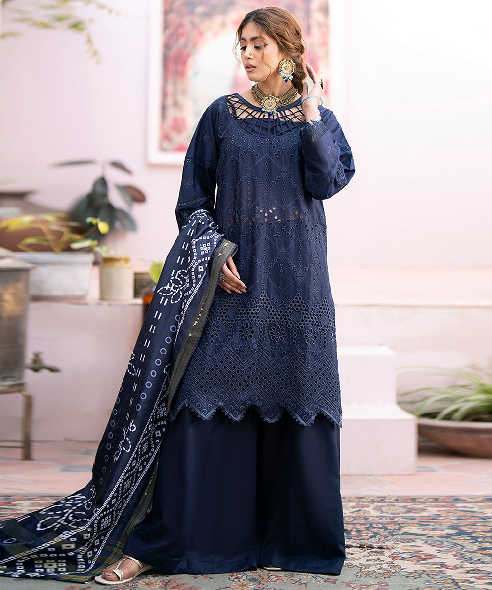 Chikankari 3PC Dhanak Embroidered With Digital Printed Shawl-118