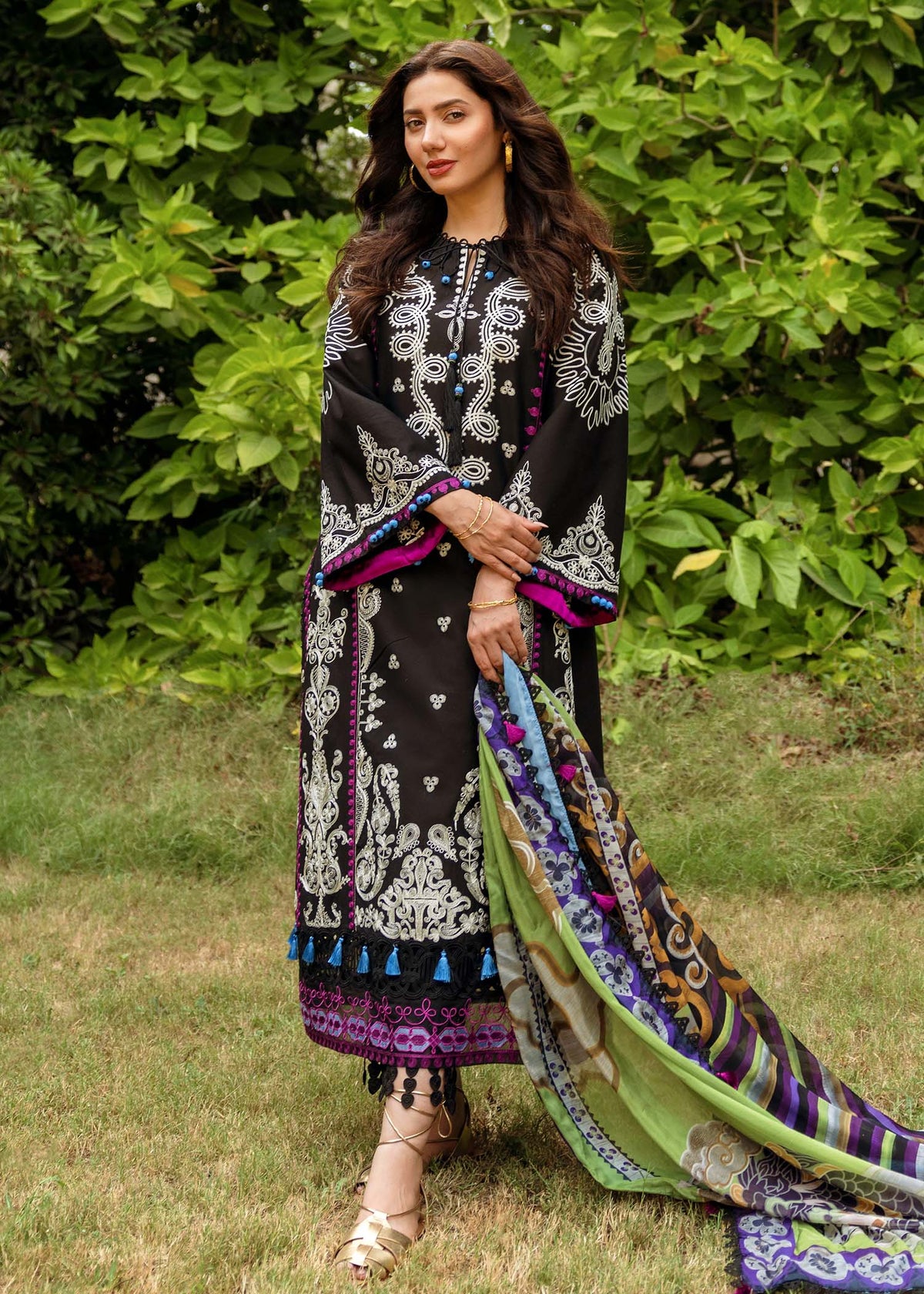 Dhanak-3PC Embroidered Shirt with Digital Printed Shawl-3253