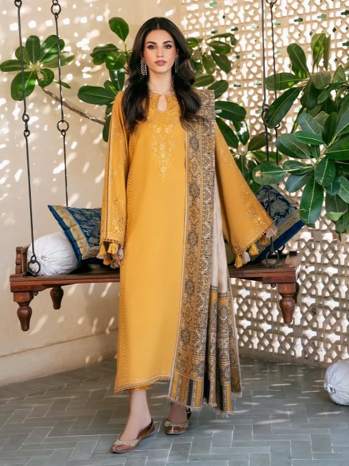 Dhanak-3PC Embroidered Shirt with Digital Printed Shawl - 6039
