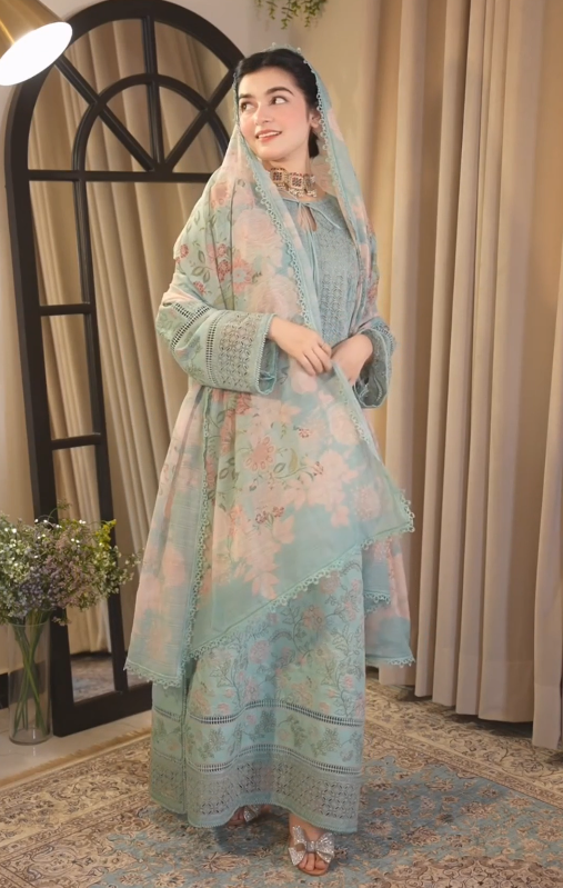 Dhanak-3PC Embroidered Shirt with Digital Printed Shawl - 6415