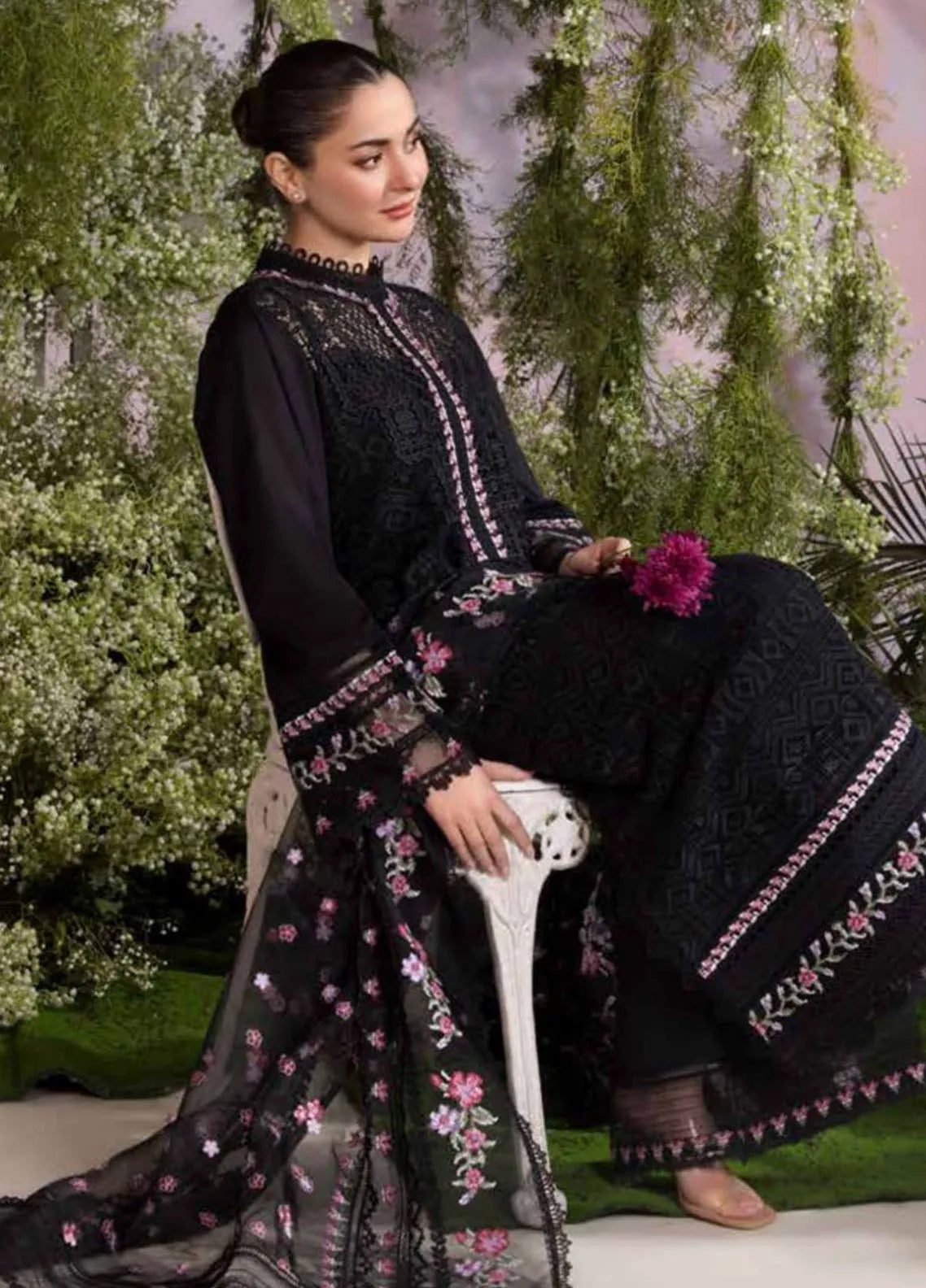 Dhanak -3PC Embroidered Shirt With Organza Embroidered Dupatta-3284